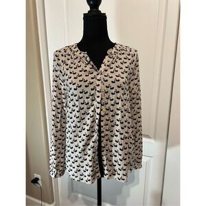 Boden UK12 Tan and Navy Swan blouse